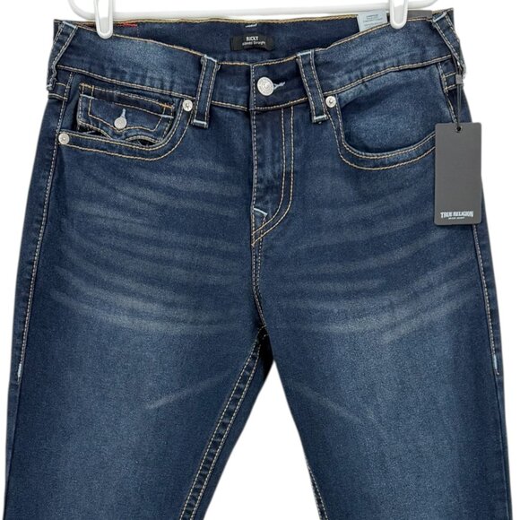 True Religion Men Ricky Stretch Relaxed Straight Big T Flap Blue Jeans 34x34 NWT - Picture 3 of 13